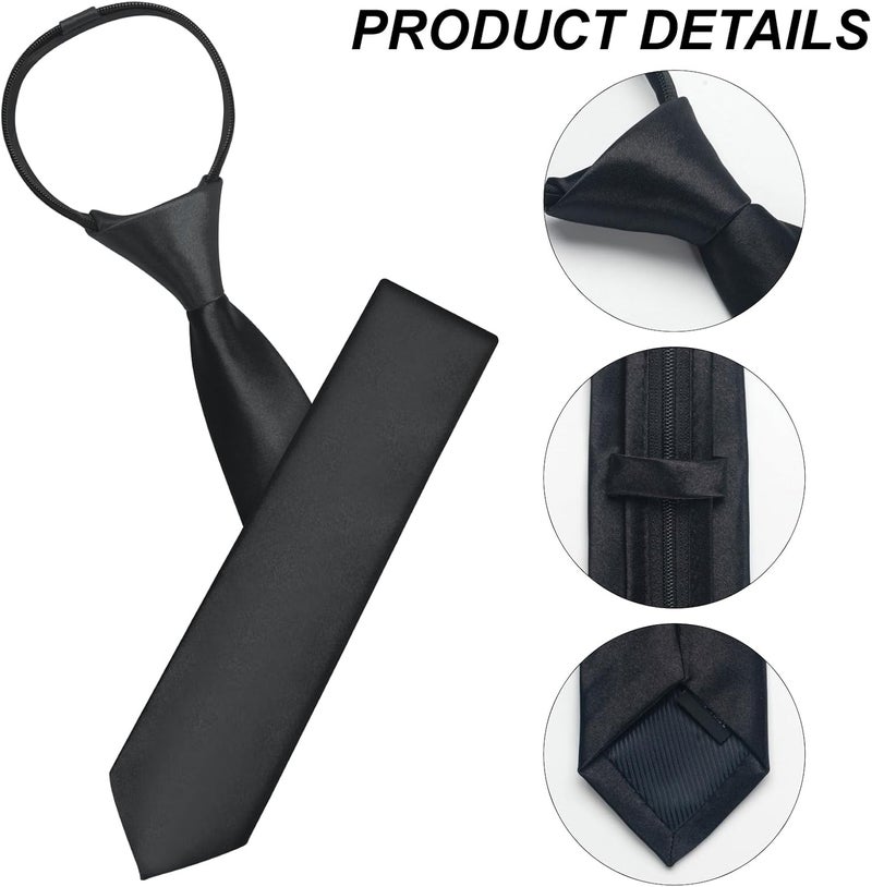 ERDOGLY Men's Pre-Tied Necktie, Adjustable Zipper Skinny Ties for Men, Solid Color Black Ties for Wedding, Graduation - Image 1